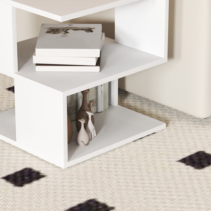 HOMCOM Set of 2 Side Table, Square Coffee Table, Modern End Table with 2 Tier Storage Shelves for Living Room, Bedroom, White