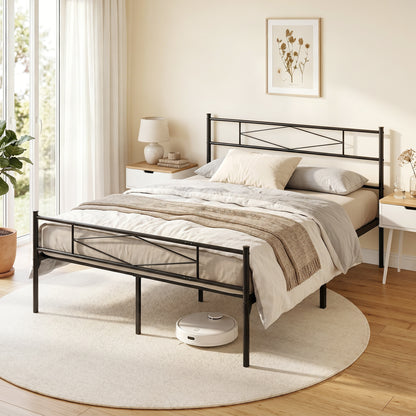 HOMCOM 5ft King Bed Frame with Headboard and Footboard, Metal Platform Bed Frame with 32 cm Underbed Storage, Black