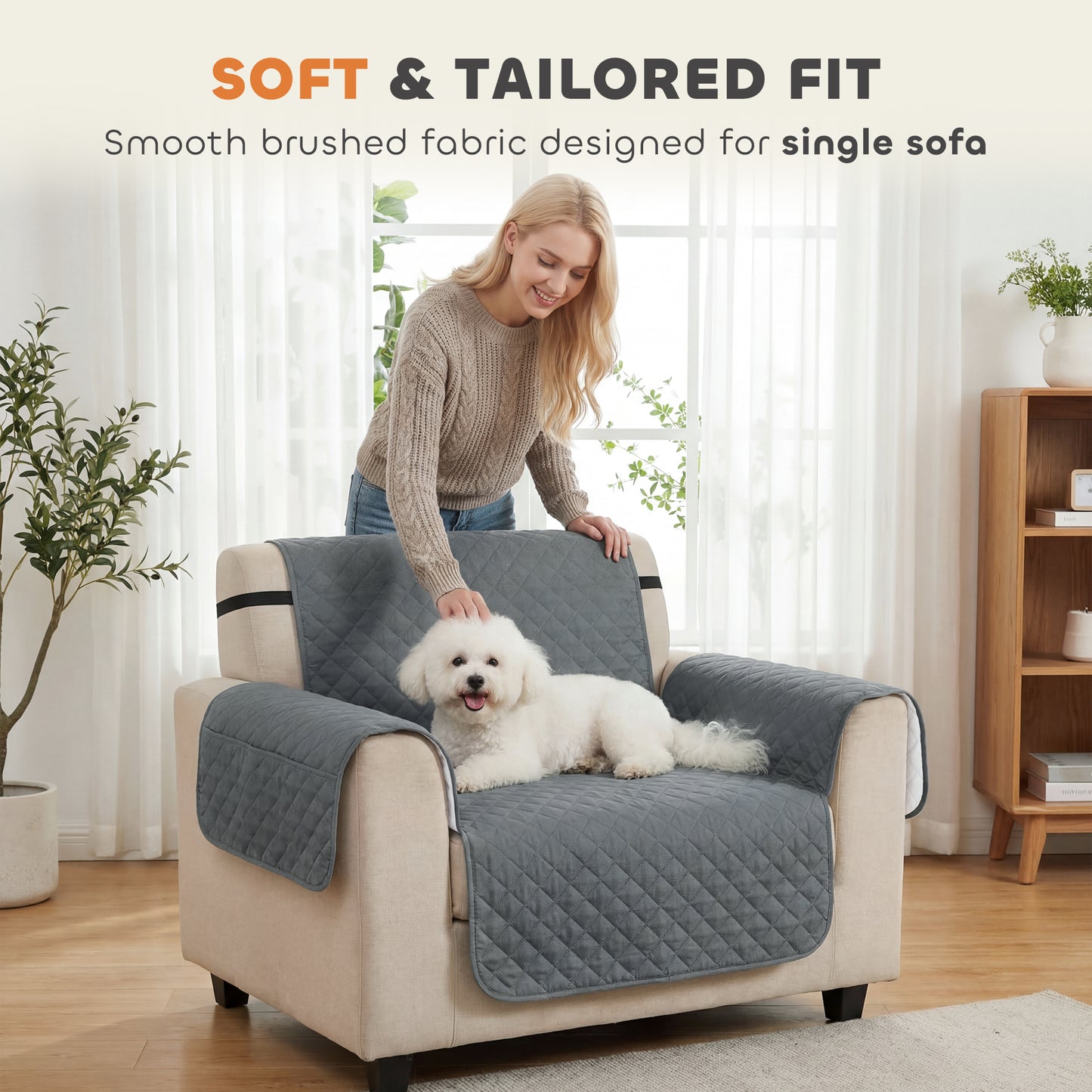 PawHut Waterproof Sofa Cover, Soft Couch Cover for Dogs Cats Pets, Non Slip Sofa Slipcoevr with Elastic Straps
