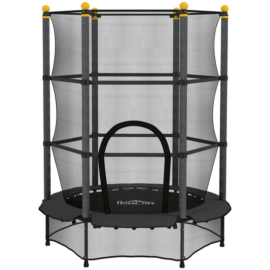HOMCOM 4.6FT/55" Kids Trampoline with Enclosure Net, Outdoor Indoor Use, for Ages 3-10 Years, Black