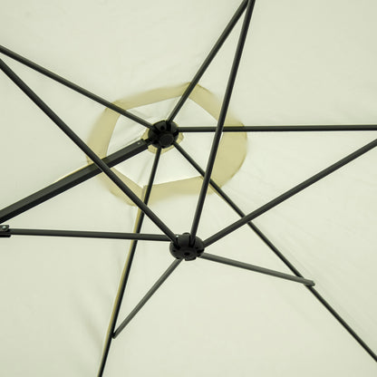 Outsunny 2.5M Garden Cantilever Parasol, Offset Roma Patio Umbrella Hanging Sun Shade Canopy Shelter with 360° Rotation and Cross Base, Beige