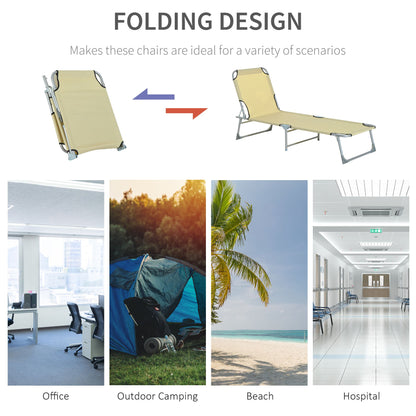 Outsunny Reclining Sun Lounger Chair Folding Camping Bed with 4-Position Adjustable Backrest, for Travel Indoor Outdoor Office Fishing, Beige--ChewyGames-ChewyGames