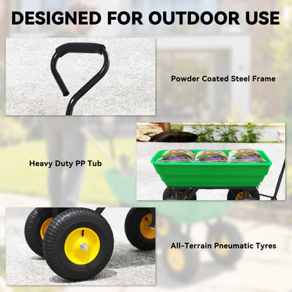 Outsunny 75 Litre Large Garden Cart, Tipping Wheelbarrows Heavy Duty Garden Dump Trolley 200kg Capacity for Festivals, Tools, Plants, Logs - Green