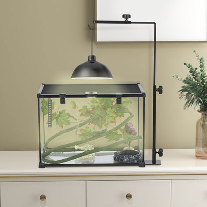 PawHut Adjustable Height and Length Reptile Lamp Stand Holder with Hook Hanging, Base - Black
