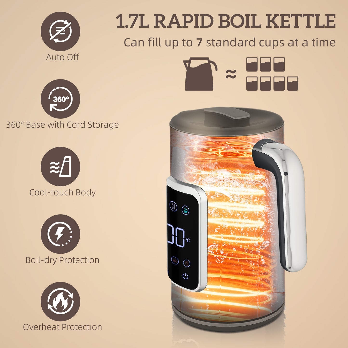 HOMCOM Touch Screen Kettle and Toaster Set - Black