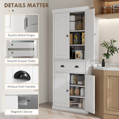 HOMCOM Kitchen Storage Cabinet with Drawer and Adjustable Shelves - White-Tall Kitchen Cabinets-ChewyGames-ChewyGames