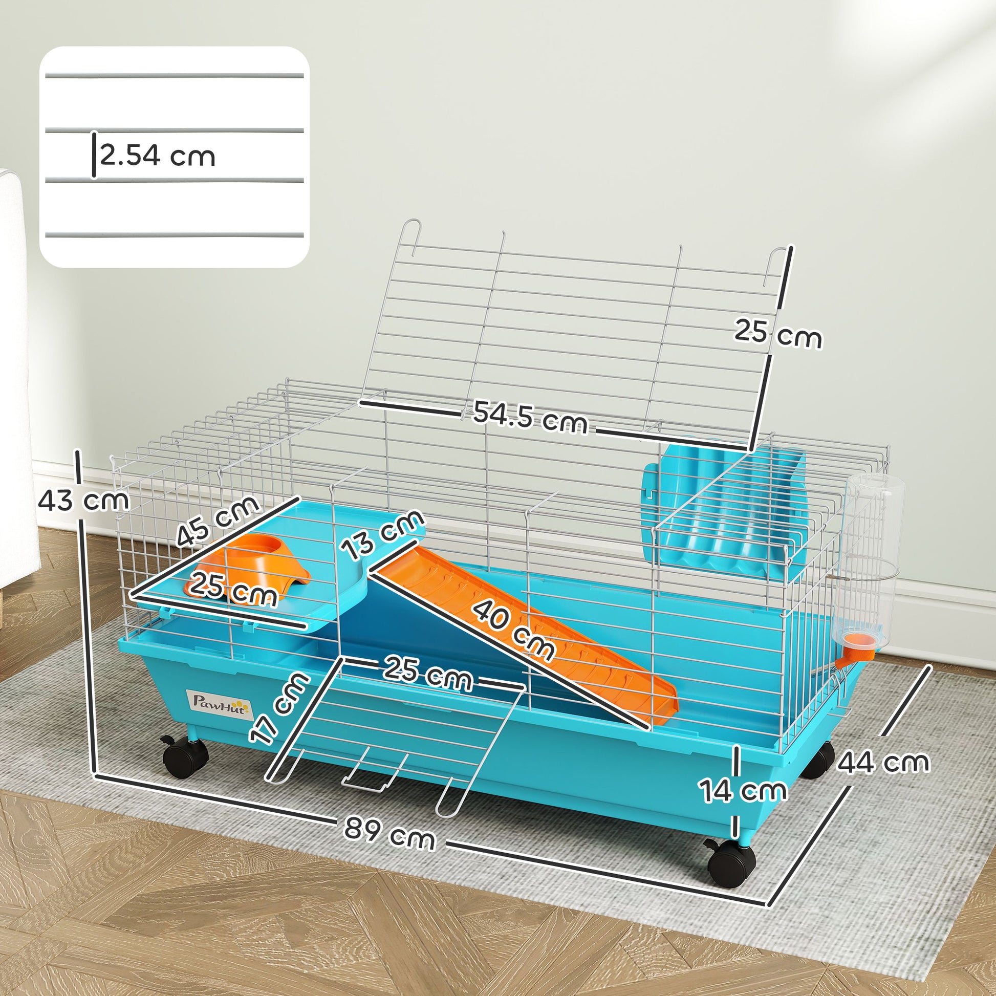 PawHut Small Animal Cage Rabbit Guinea Pigs Chinchillas Cage with Wheels Water Bottle--ChewyGames-ChewyGames