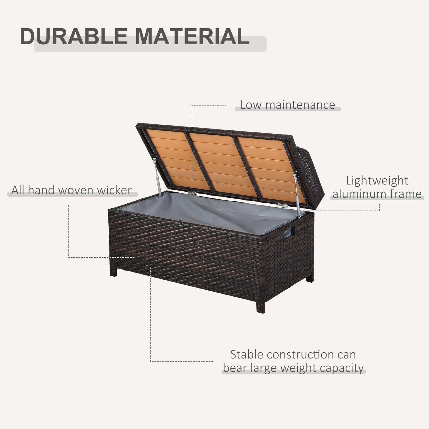 Outsunny 130 L Rattan Garden Storage Box, with Seat - Mixed Brown
