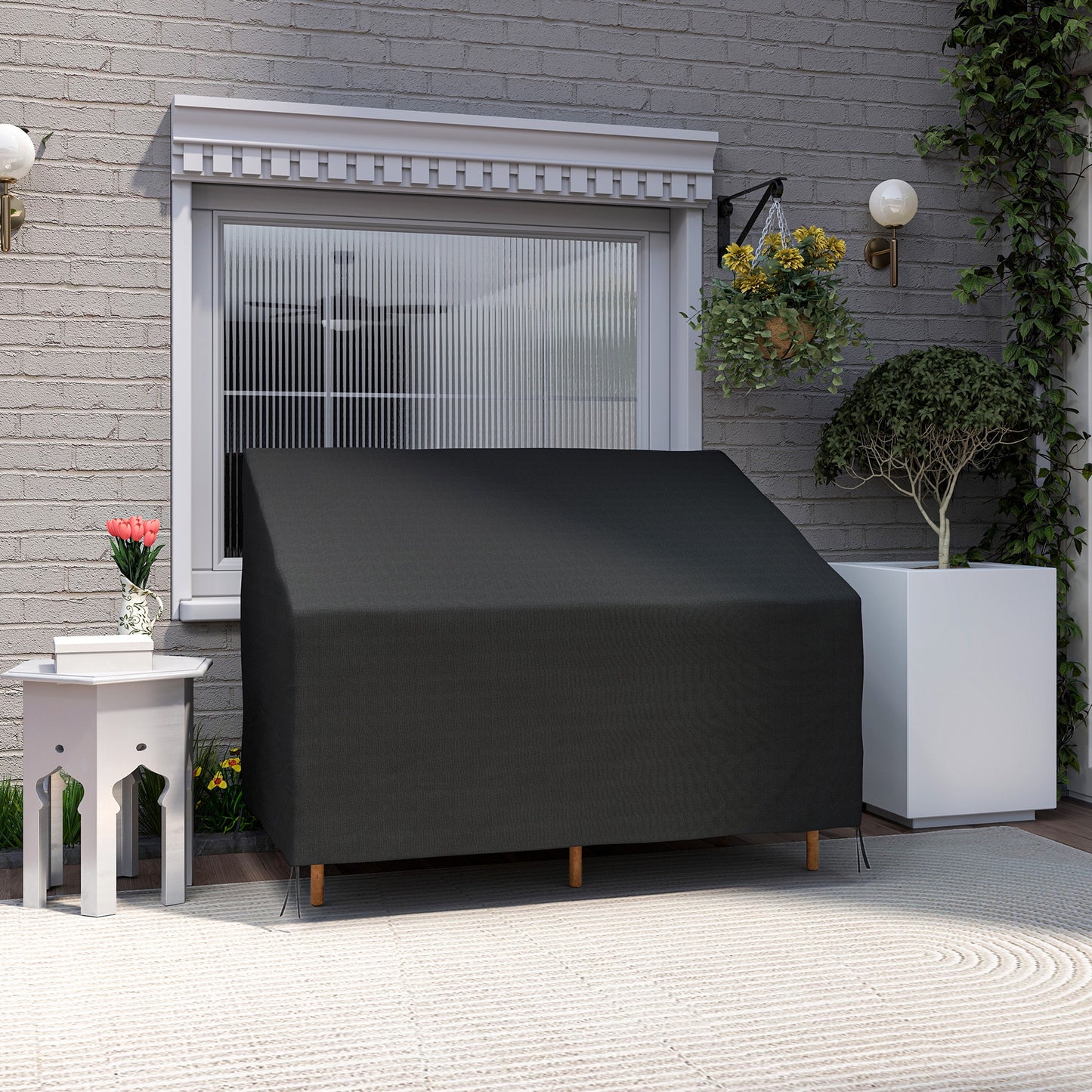 Outsunny 600D Oxford Cloth Furniture Cover, 2 Seater Sofa Protector for Garden Patio, Outdoor, Waterproof, Black, 140L x 84W x 56/94H cm