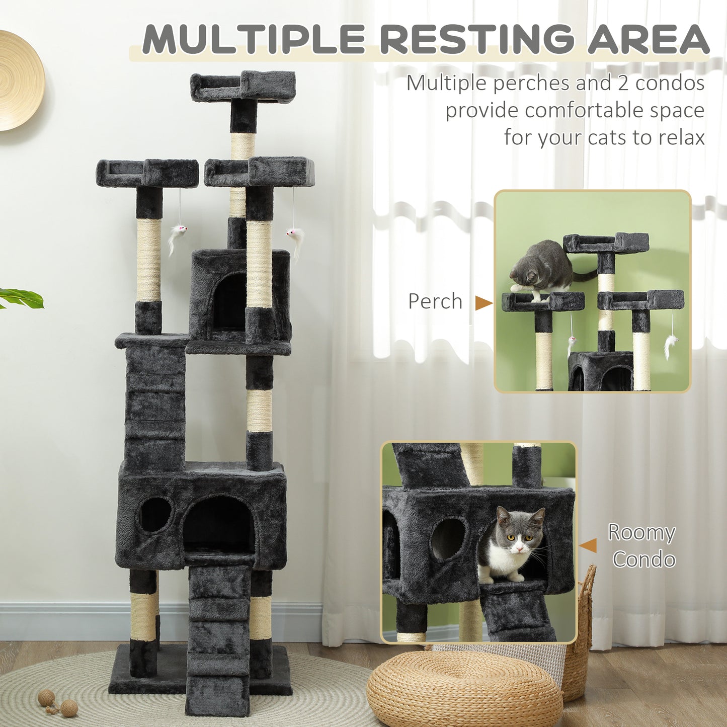 PawHut Cat Tree Scratching House, Activity Play Centre