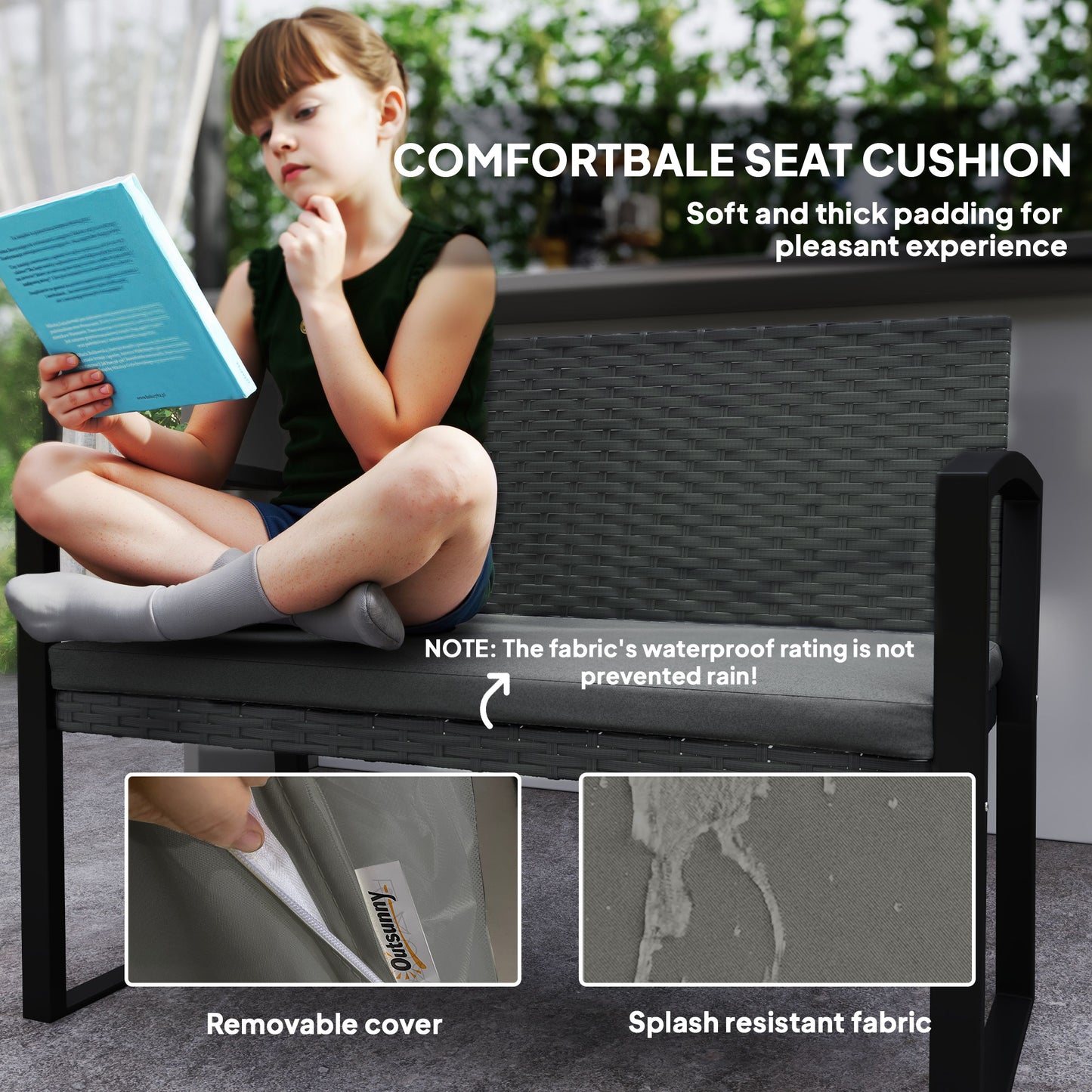 Outsunny Two-Seater Rattan Garden Bench - Light Grey