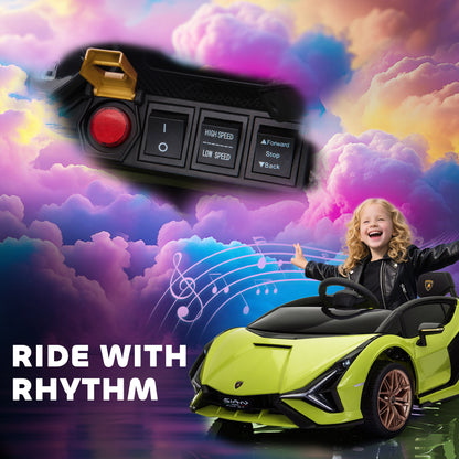HOMCOM Lamborghini Sian Licensed 12V Electric Car for Kids 2 Motors Toy Car with Remote Control Music Lights MP3 for 3-5 Years Green