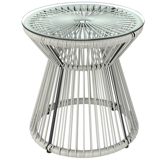 Outsunny Rattan Outdoor Coffee Table, PE Rattan Wicker Bistro Side Table with Tempered Glass Top, Light Grey--ChewyGames-ChewyGames