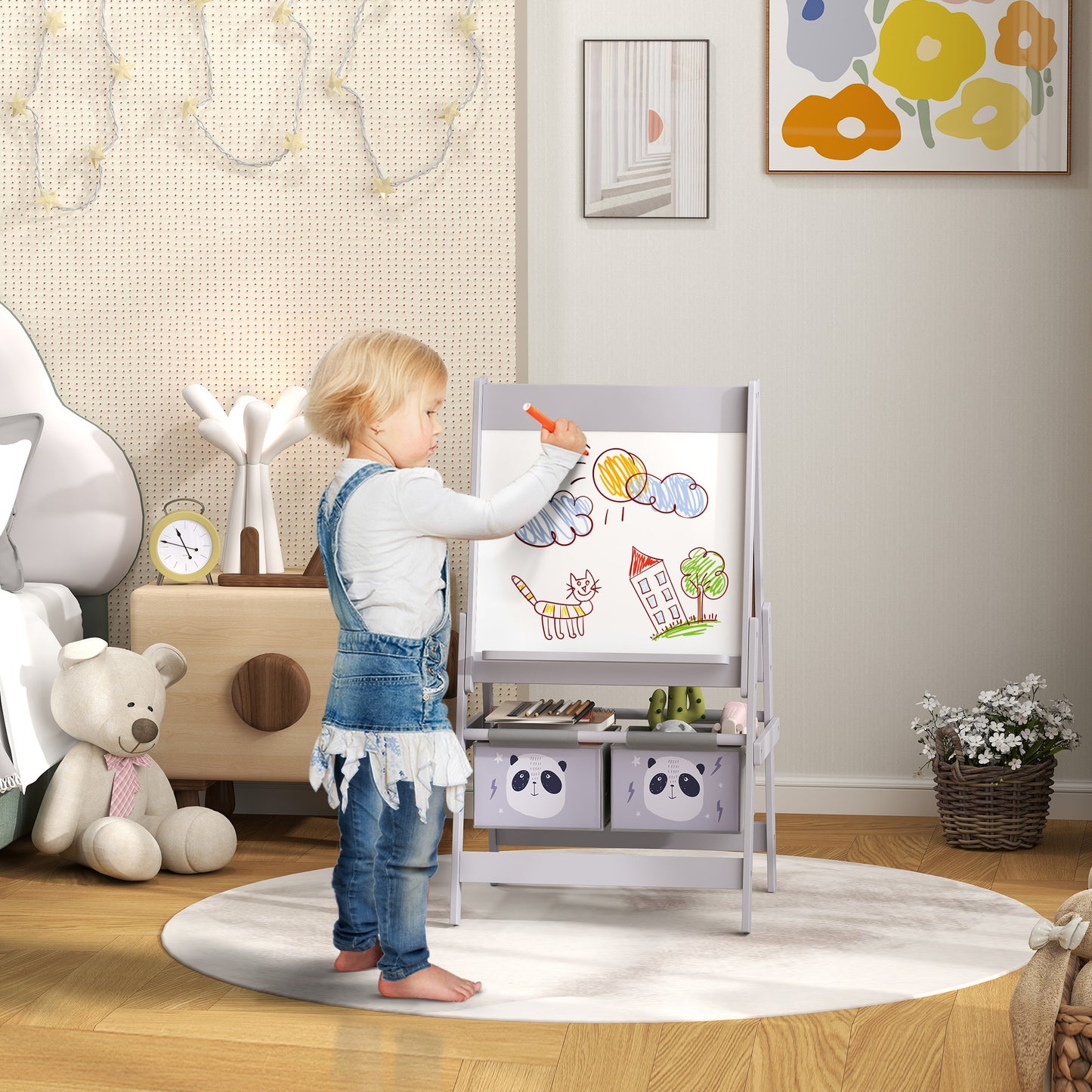 AIYAPLAY 3-In-1 Kids Easel with Paper Roll, Art Easel, with Storage - Grey--ChewyGames-ChewyGames