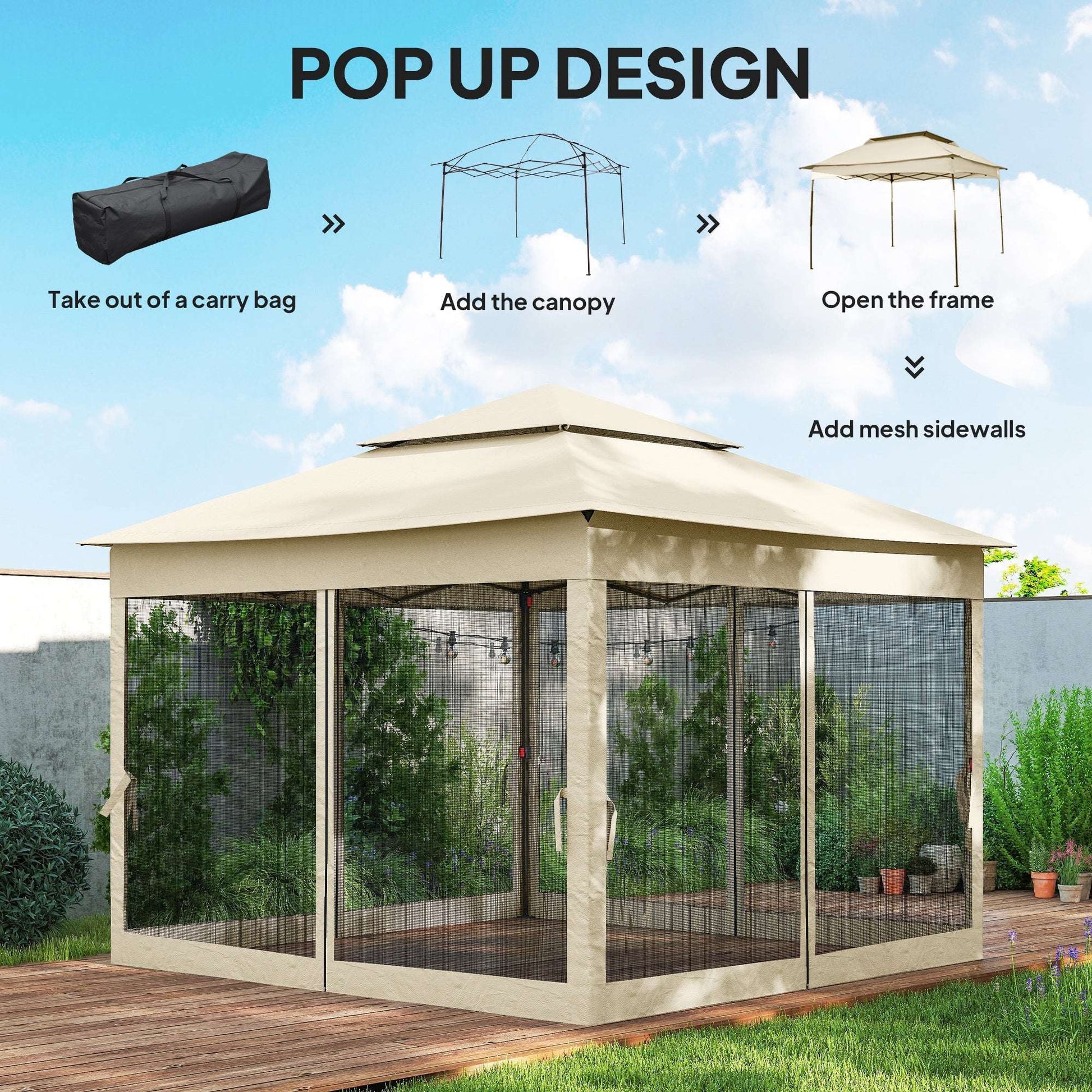 Outsunny 3 x 3(m) Pop Up Gazebo, Double-roof Garden Tent with Netting and Carry Bag, Party Event Shelter for Outdoor Patio, Cream White