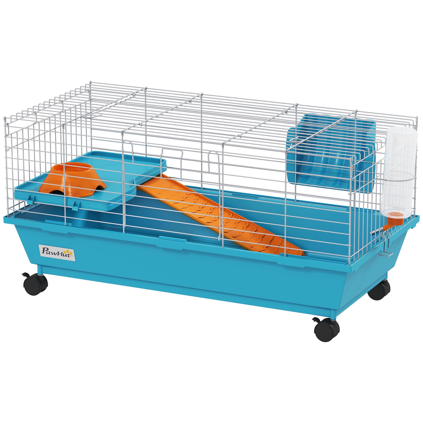 PawHut Small Animal Cage Rabbit Guinea Pigs Chinchillas Cage with Wheels Water Bottle--ChewyGames-ChewyGames