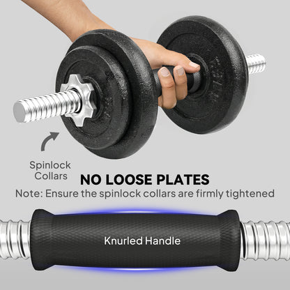 SPORTNOW 2-in-1 Adjustable Dumbbells Set, 20kg Cast Iron Weights Dumbbells Set with Non-Slip Grip for Strength Training, Weight Lifting, Bodybuilding, Home Gym Workout Equipment for Men & Women