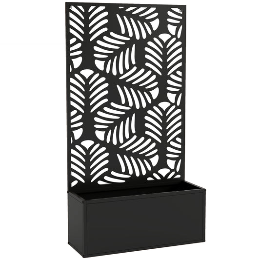 Outsunny Metal Garden Bed for Garden with Trellis, Wall Mounted or Freestanding Raised Planter with Privacy Screen