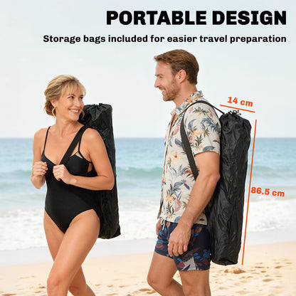 Outsunny Set of 2 Reclining Folding Camping Chair w/ Detachable Footrest, Storage Bag, Cup Holder & Headrest, Lightweight Portable Camp Chair for Beach, Picnic, Grey and Black