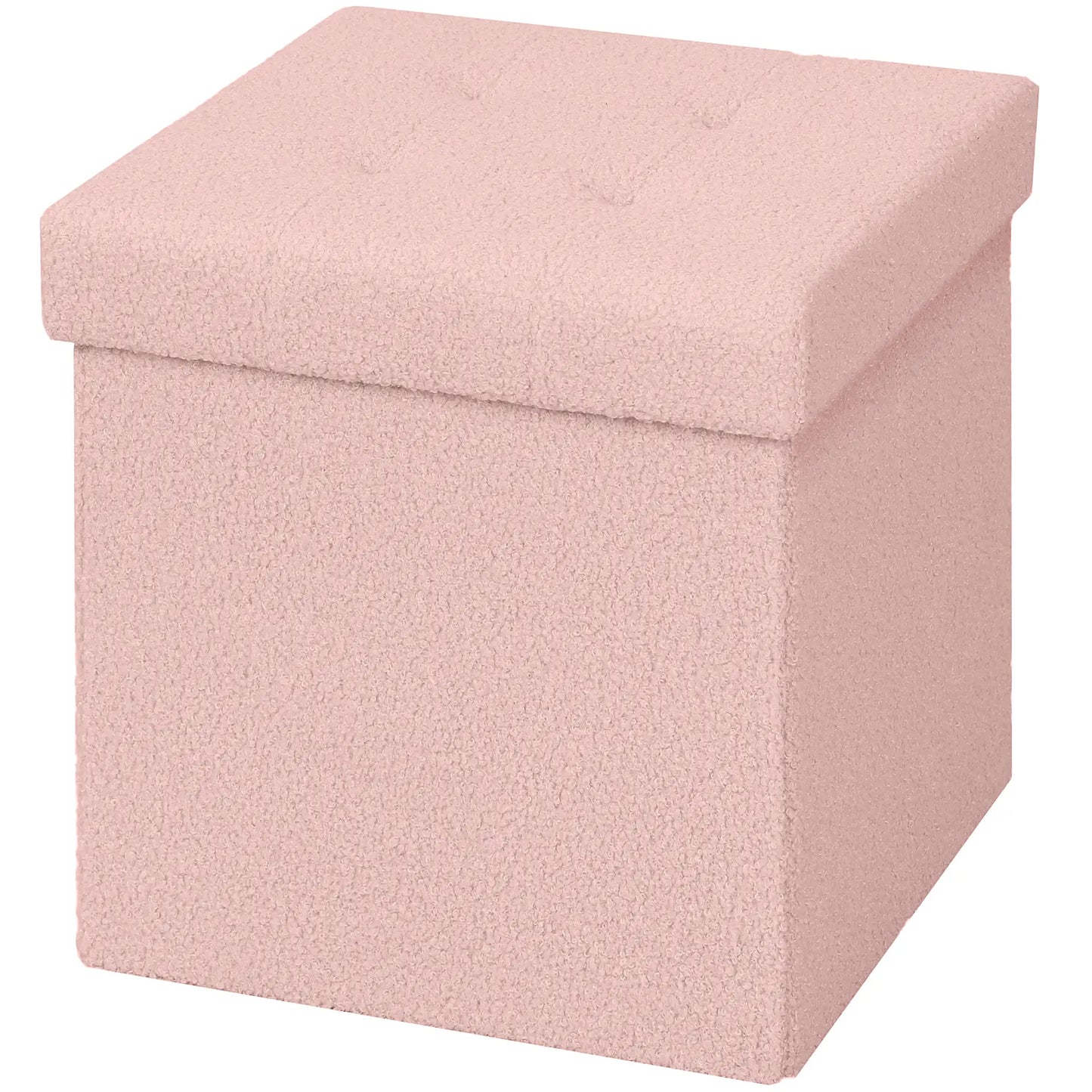HOMCOM Foldable Sherpa Fleece Storage Ottoman, 38 x 38 x 38 cm, Pink