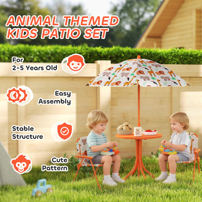 AIYAPLAY Kids Patio Set, Children Table and Chair Set, Outdoor Picnic Table with 2 Folding Chairs and Umbrella, Orange--ChewyGames-ChewyGames