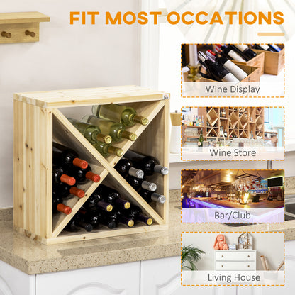 HOMCOM 24 Bottles Wine Rack, Solid Wood Wine Holder Stand, Natural Wood Finish