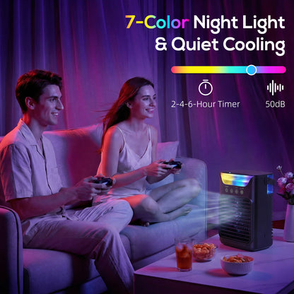 HOMCOM Air Cooler with Adjustable Head, Portable Air Conditioner with 3 Wind Speed, 2 Cool Mist, RGB Light, Black