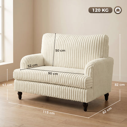 HOMCOM Corduroy Single Sofa Armchair, Modern Accent Chair with Stripes, Turned Legs and Wide Seat, Cream