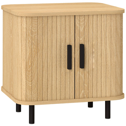HOMCOM Nightstand with Sliding Doors and Metal Legs Oak Tone