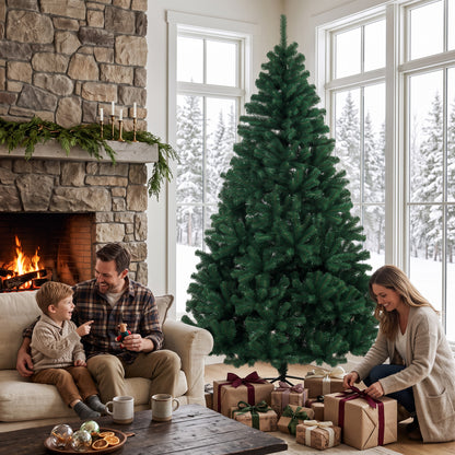 HOMCOM 7ft Artificial Christmas Tree, Fir Hinged Xmas Tree with 1100 Branch Tips, Foldable Steel Stand, Green