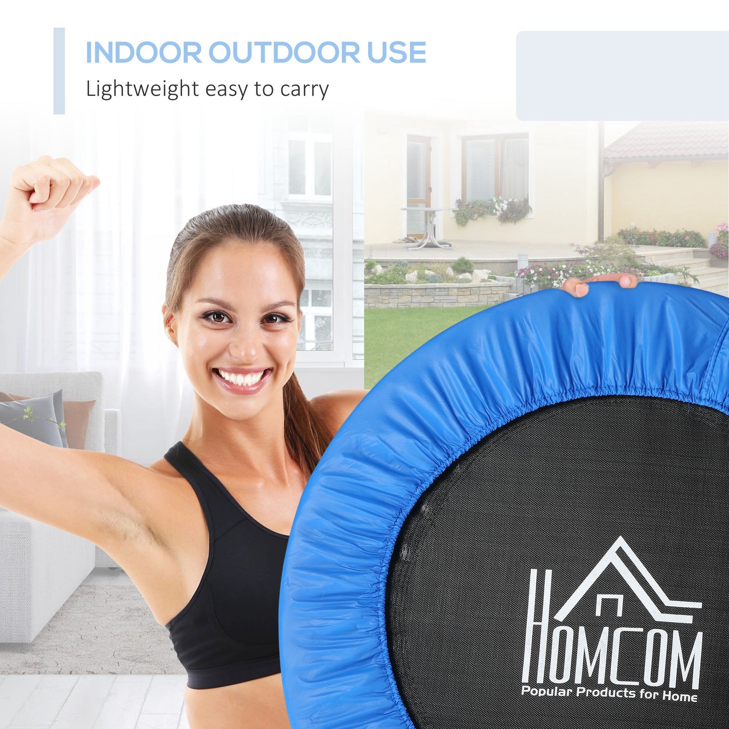 HOMCOM 40" Mini Fitness Trampoline Home Gym Yoga Exercise Rebounder Indoor Outdoor Jumper with Safety Pad, Support Up to 150 KG, Blue and Black