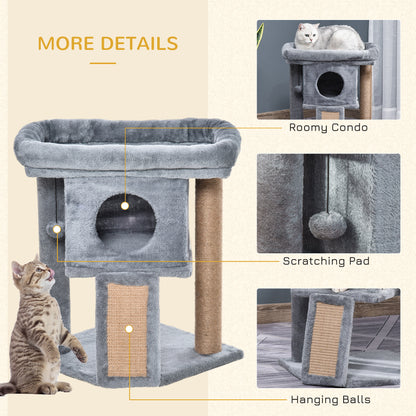 PawHut Cat Tree Tower for Indoor Cats Cat Scratching Post Climbing Activity Centre w/Jute Scratching Pad, Toy Ball, Cat House - Grey--ChewyGames-ChewyGames