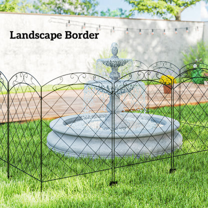 Outsunny Steel Decorative Swirls Outdoor Picket Fence Panels Set of 4, Black