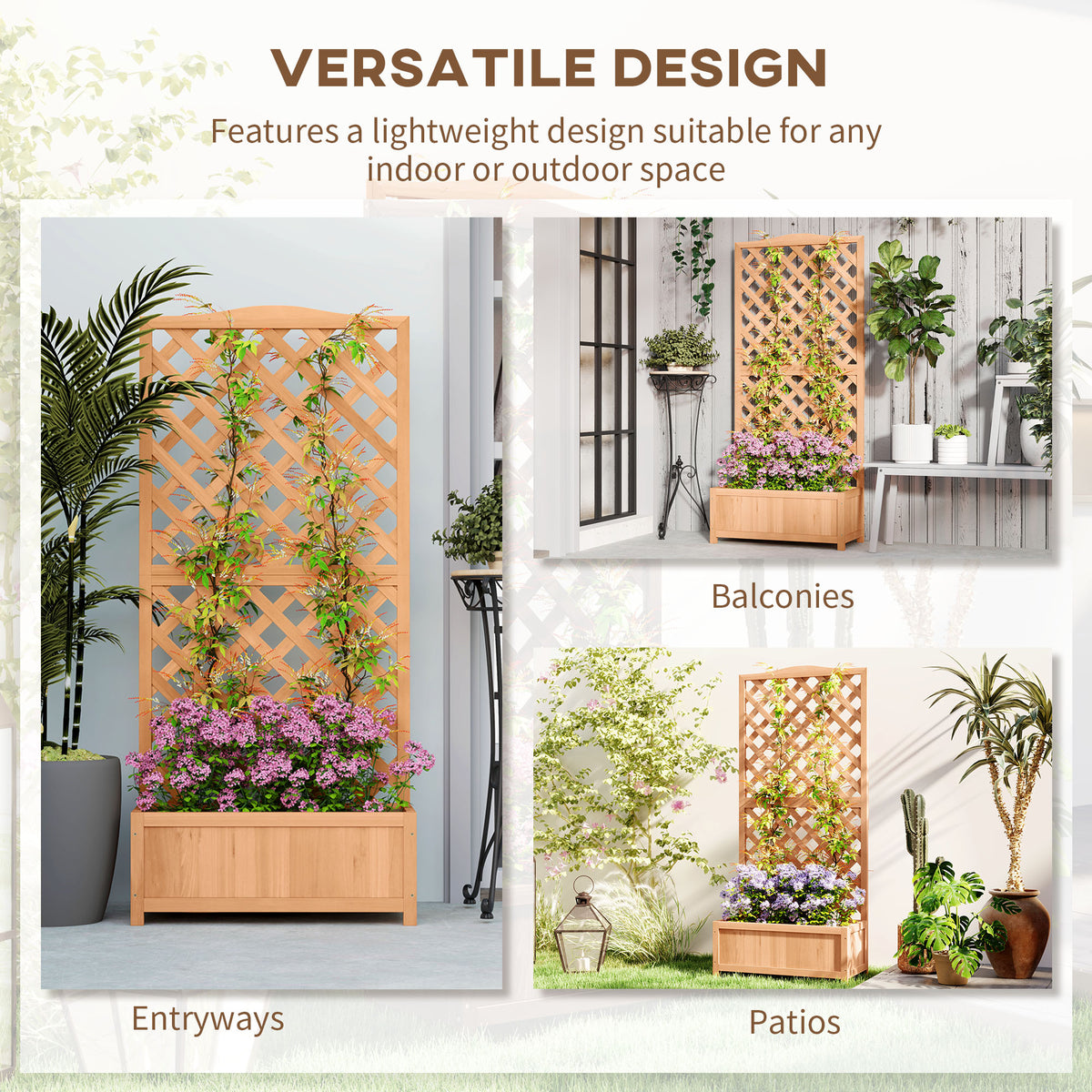 Outsunny Wooden Planter with Trellis, Freestanding Raised Bed for Garden with Lattice, Outdoor Planter Box for Climbing Plants, Vines, Flowers, 76 x 36 x 170 cm, Natural
