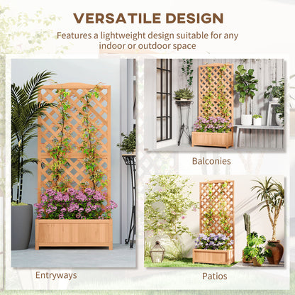 Outsunny Wooden Planter with Trellis, Freestanding Raised Bed for Garden with Lattice, Outdoor Planter Box for Climbing Plants, Vines, Flowers, 76 x 36 x 170 cm, Natural