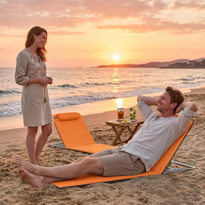 Outsunny Set of Two Metal Frame Beach Chairs, with Reclining Backs - Orange