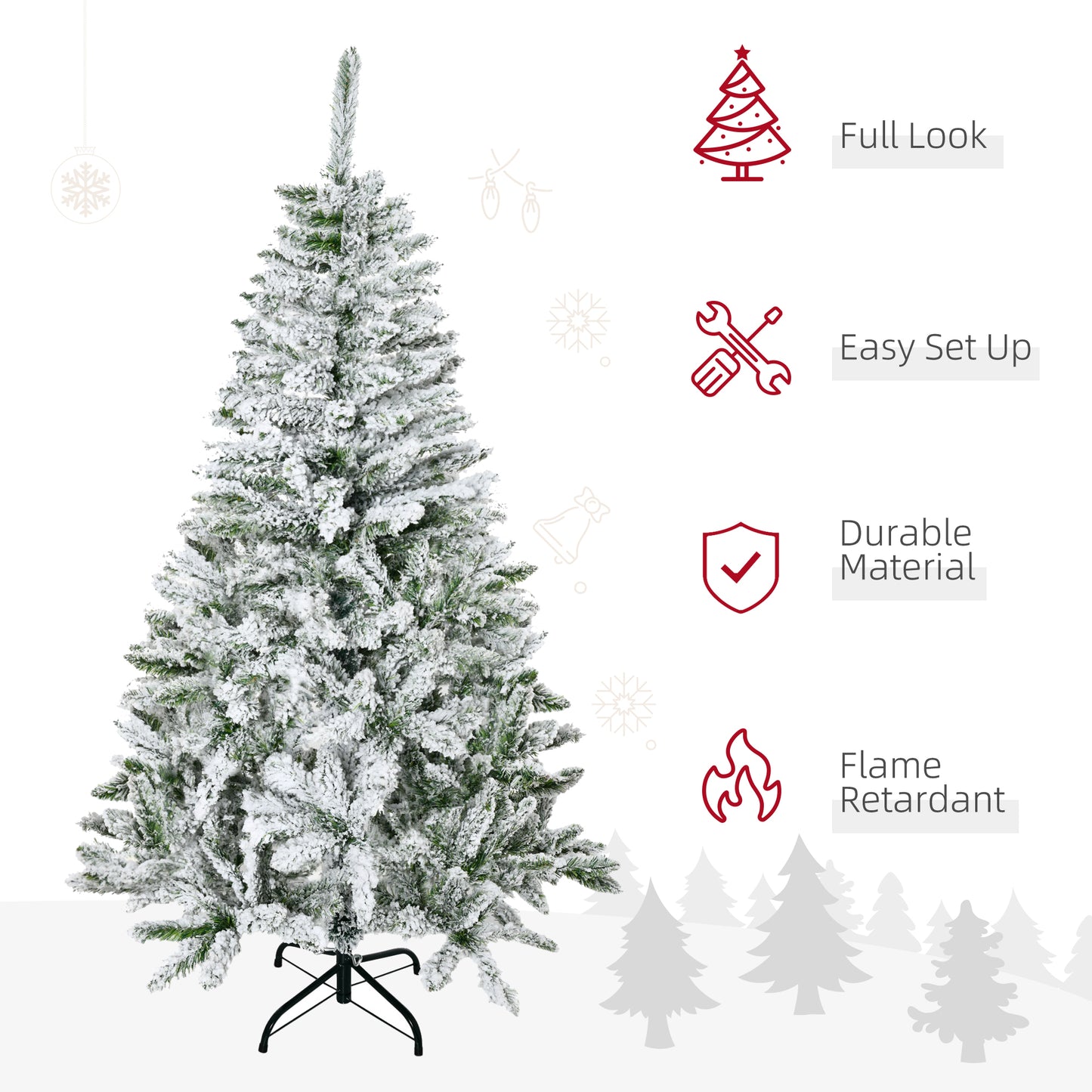 HOMCOM 5 Ft Snow Flocked Artificial Christmas Tree Xmas Pine Tree with Realistic Branches, Auto Open and Steel Base, Green