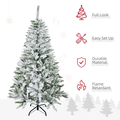 HOMCOM 5 Ft Snow Flocked Artificial Christmas Tree Xmas Pine Tree with Realistic Branches, Auto Open and Steel Base, Green