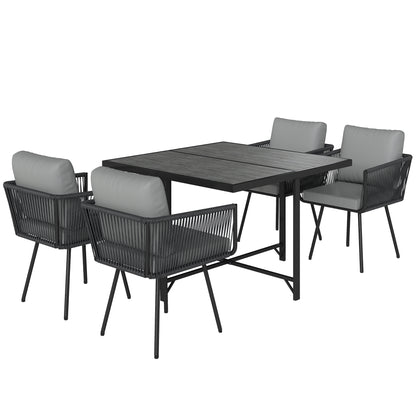 Outsunny 5 Piece Garden Furniture Set, Garden Dining Set with Wood-Plastic Table and 4 Armchairs, Light Grey