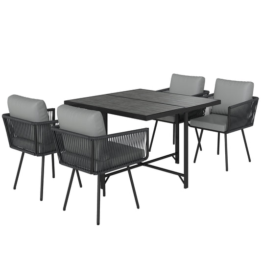 Outsunny 5 Piece Garden Furniture Set, Garden Dining Set with Wood-Plastic Table and 4 Armchairs, Light Grey