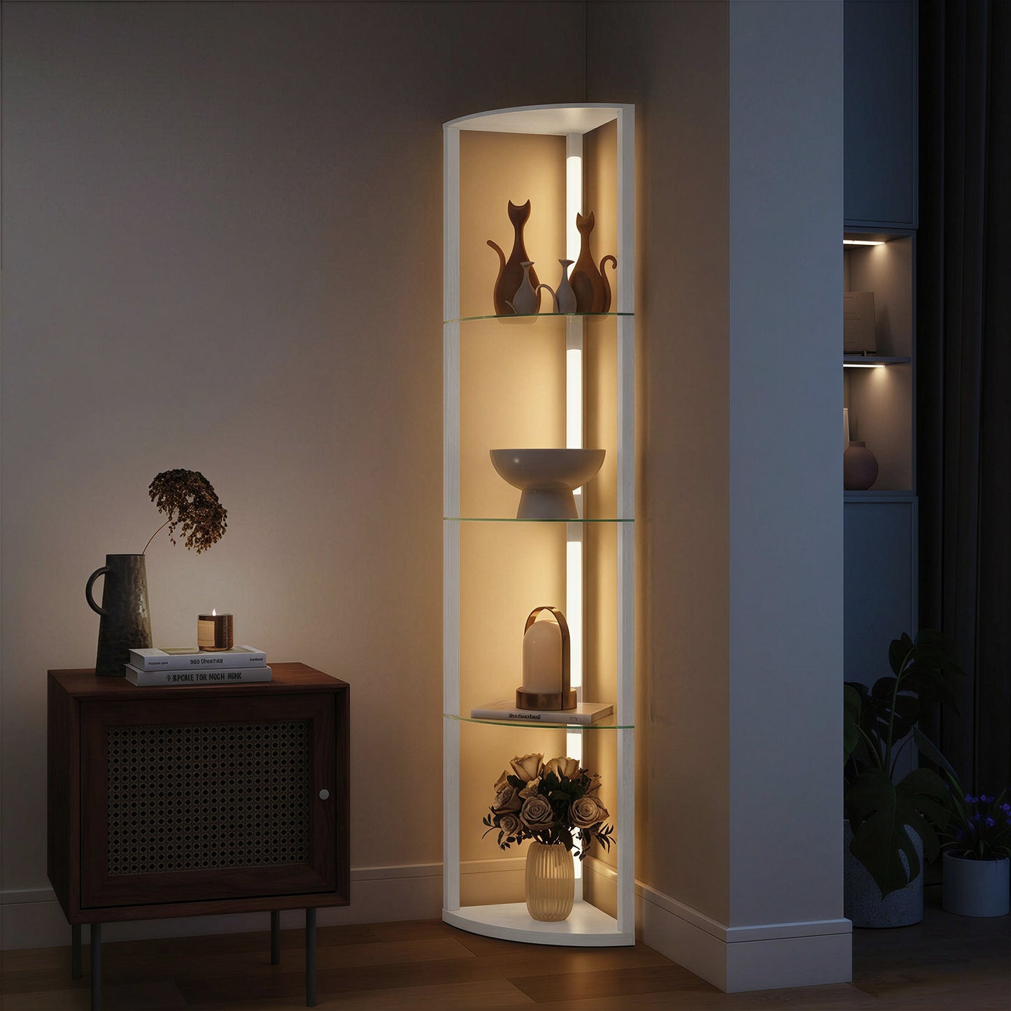 HOMCOM LED Floor Lamp with Shelves, Dimmable Standing Lamp with Foot Switch for Living Room, Bedroom, White