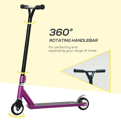 HOMCOM Stunt Scooter, 360° Entry Level Tricks Scooter w/ Lightweight Aluminium Deck and ABEC 7 Bearing, For Age 14+ Beginners, Purple--ChewyGames-ChewyGames
