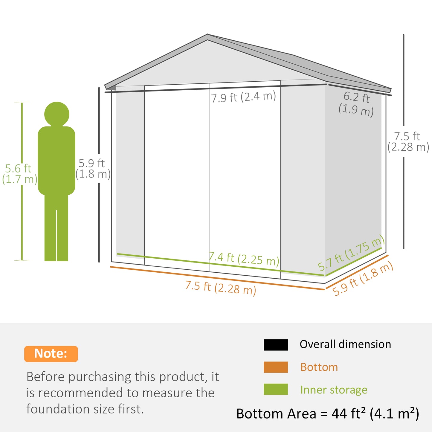 Outsunny 7.9ft x 6.2ft Recycled Garden Shed with Aluminium Frame and Plastic,  Wall Shed with Foundation, Waterproof and Rustproof - Cream White