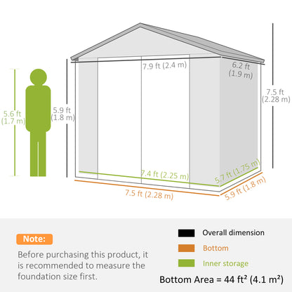 Outsunny 7.9ft x 6.2ft Recycled Garden Shed with Aluminium Frame and Plastic,  Wall Shed with Foundation, Waterproof and Rustproof - Cream White