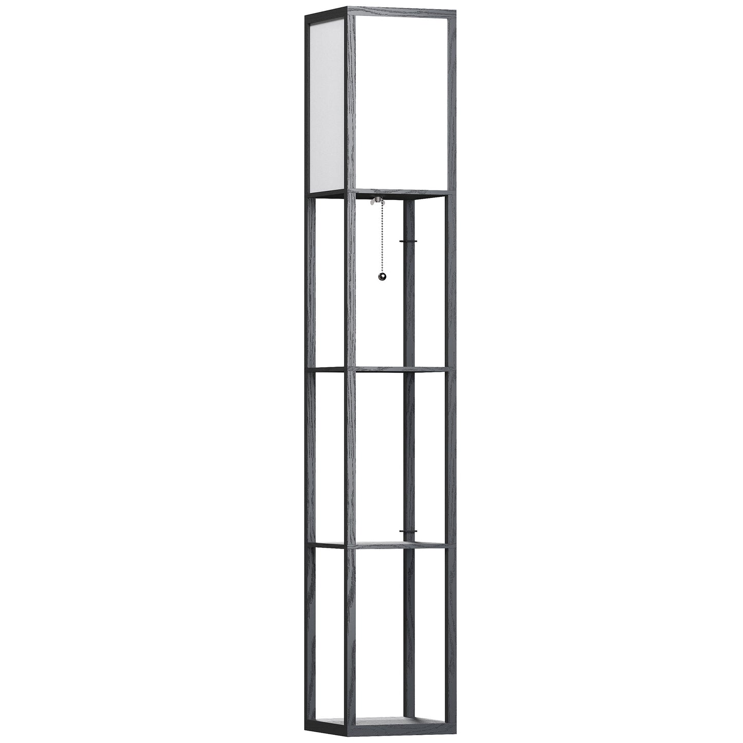 HOMCOM 3-Tier Floor Lamp with Shelves and Storage, Modern Standing Lamp with Lampshade, Reading Light with Chain Switch for Living Room, Bedroom, Home Office, Bulb not Included, Black