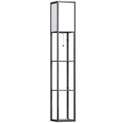HOMCOM 3-Tier Floor Lamp with Shelves and Storage, Modern Standing Lamp with Lampshade, Reading Light with Chain Switch for Living Room, Bedroom, Home Office, Bulb not Included, Black