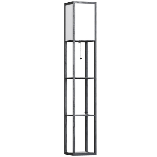 HOMCOM 3-Tier Floor Lamp with Shelves and Storage, Modern Standing Lamp with Lampshade, Reading Light with Chain Switch for Living Room, Bedroom, Home Office, Bulb not Included, Black