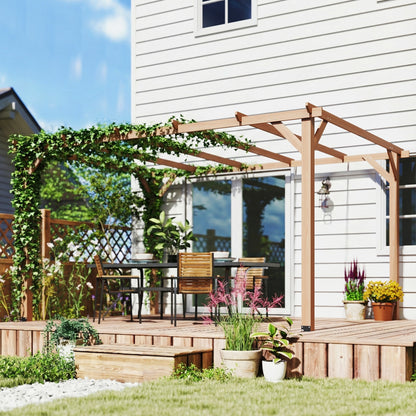 Outsunny 4 x 3 m Wooden Pergola Kit, Garden Pergola Gazebo Grape Trellis with Triangle Supports, 6 Beams, Maple Wood-effect