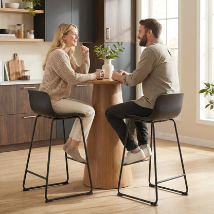 HOMCOM Modern Bar Stools Set of 2, PU Leather Barstools, Counter Height Kitchen Chairs for Breakfast Bars, Dining Room, Black