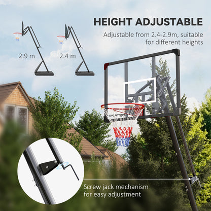 SPORTNOW 2.4-2.9m Adjustable Basketball Hoop and Stand with Weighted Base, Portable on Wheels, Black